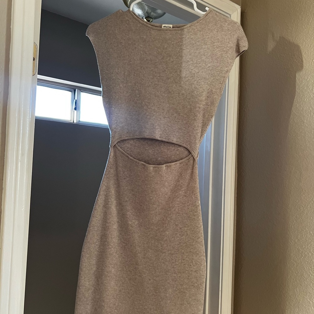 Aritzia Wilfred Free Taupe Cutout Ribbed Knit Mini Dress